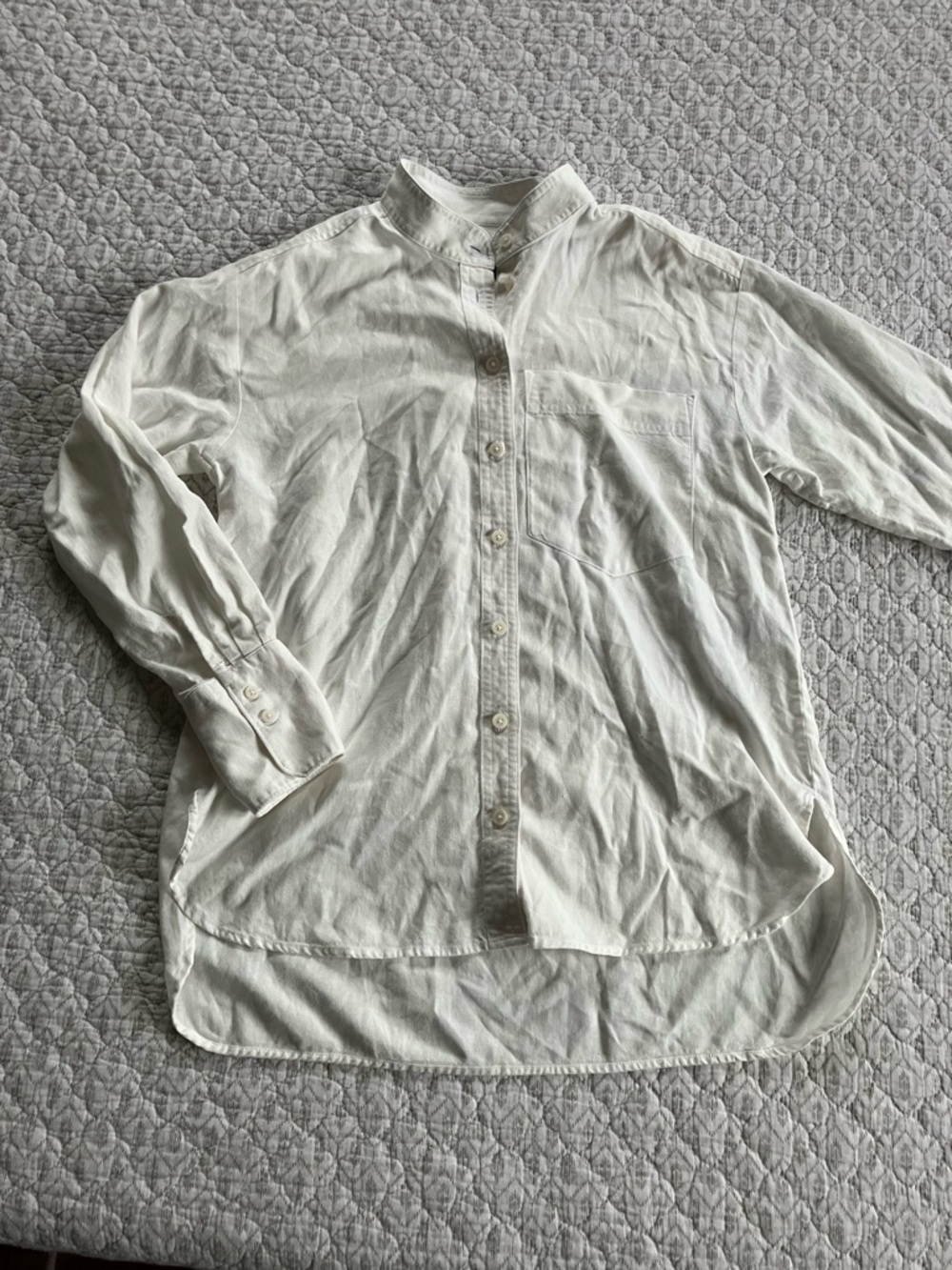 Oversized Linen-Blend Mandarin Collar Blouse